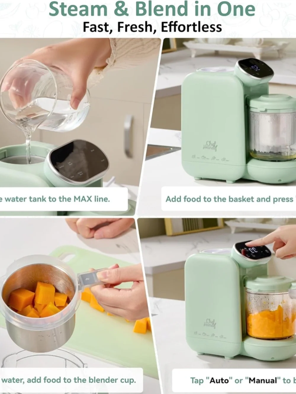 Chefhandy 5-in-1 Baby Food Maker with Stainless Steel Steam Basket